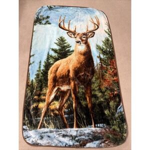 Wild Frontier Plush Throw‎ Wilderness Deer Multicolor 68" X 40" GUC Gently Used